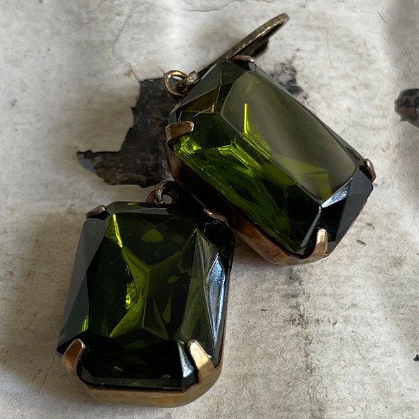 Olivine Earrings Vintage Dark Golden Olivine Earrings Art Deco Green Earrings Dark Moss Earrings Gift For Her