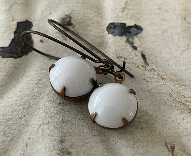 White Dangle Earrings Vintage Milk Glass Earrings White Opaque Earrings Minimalist Basic White Earrings Gift For Her Under 25.00 image 10