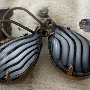 Black and Gray Earrings Vintage Black+Gray Teardrop Earrings Two Tone Opaque Earrings Zebra Earrings Animal Earrings Gift For Her