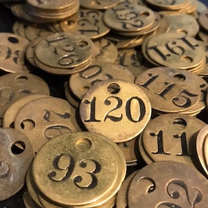 Brass Number Tags 10 pcs Metal Number Tag Brass Round Disc Hotel Room Key Tags Locker Tags Industrial Tag Steampunk Supplies Random #&#39;s