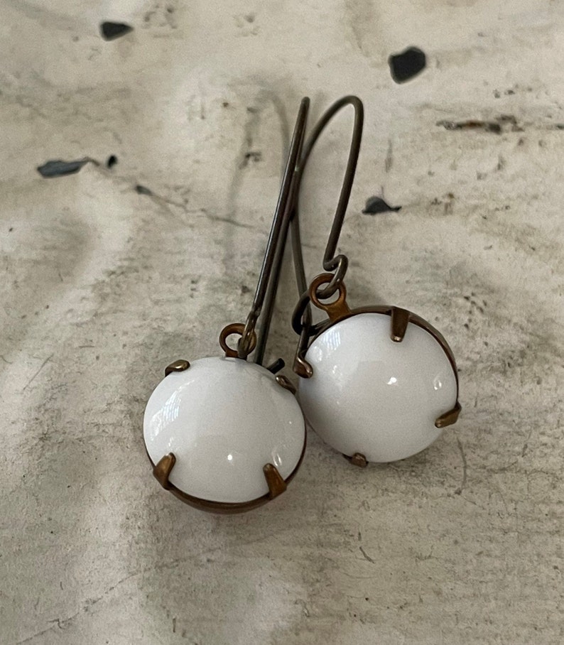 White Dangle Earrings Vintage Milk Glass Earrings White Opaque Earrings Minimalist Basic White Earrings Gift For Her Under 25.00 image 6