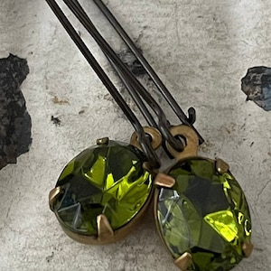 Olivine Dangle Rhinestone Earrings Moss Green Minimalist Earrings Vintage Olivine Rhinestone Earrings Sweet And Simple Earrings Gift For Her