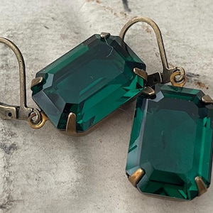 Emerald Earrings Vintage Emerald Earrings Green Crystal Drop May Birthstone Earrings Art Deco Dangle Earrings Gift For Her