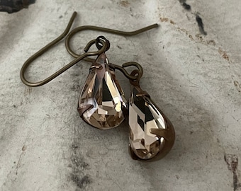 Crystal Earrings Vintage Crystal Ceylon Topaz Teardrop Crystal Earrings Neutral Petite Earrings Sweet & Simple Earrings Gift For Her