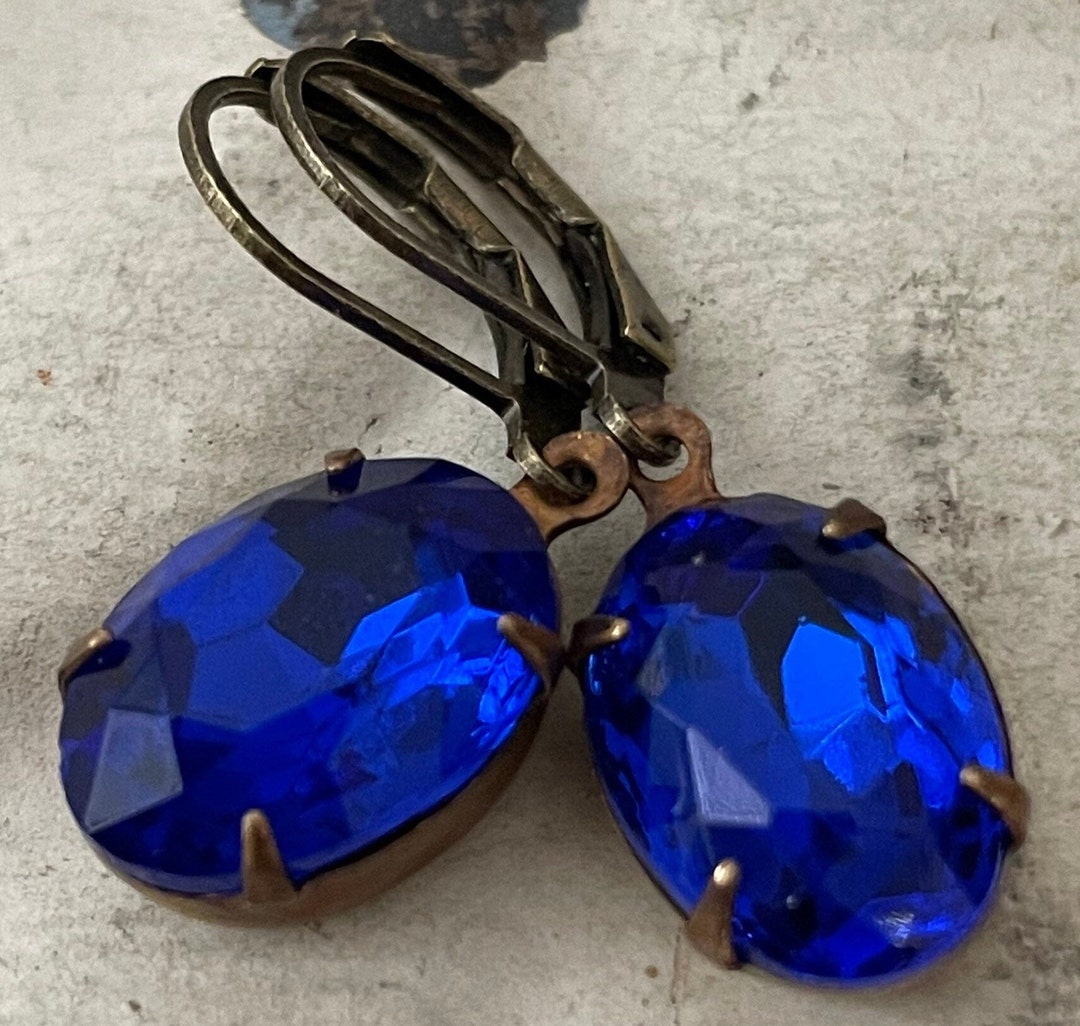 Vintage Sapphire Blue Rhinestone Earrings, September Birthstone - Etsy