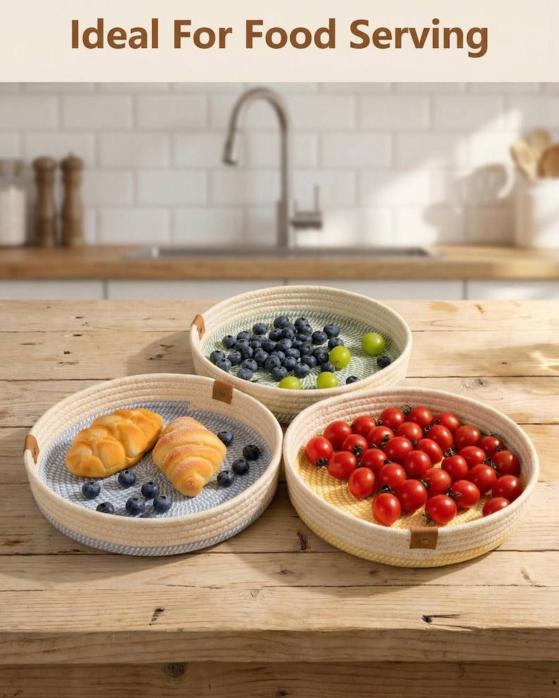 Woven Cotton Rope Tray | Shallow Entryway Catchall Bowl, Montessori ...