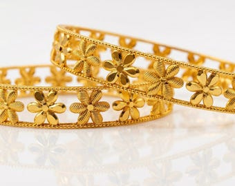 INDEED Set of 2 Gold-Plated Stylish Traditional Bangles/Bracelete for Womens & Girls 1013