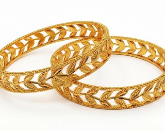 INDEED Set of 2 Gold-Plated Stylish Traditional Bangles/Bracelete for Womens & Girls (VEL)