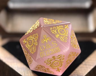 Aangepaste edelsteen jubileumdobbelstenen, gepersonaliseerde DnD-dobbelstenen, huwelijksgeschenken, DnD-cadeaus, aangepaste D20, Dungeons and Dragons-dobbelstenenset