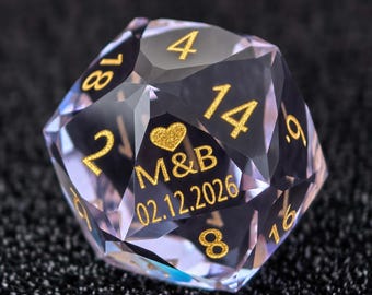 Set di dadi da matrimonio personalizzati con pietre preziose, dadi D20 D&D personalizzati e incisi, dadi in pietra, regalo di nozze per gli sposi, regalo per giocatori di giochi di ruolo