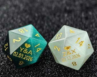 Custom Wedding Dice Set, Engraved D20 and Full DND Dice, Gemstone Personalized Dice, Wedding Gift, Engagement Gift, DND Gift, Birthday Gift