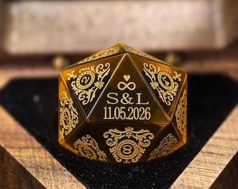 Benutzerdefinierte D20 Jubiläumswürfel, personalisierte DnD Geschenke, Hochzeitsgeschenke, Edelsteinwürfel, gravierte D20, Dungeons & Dragons Würfel