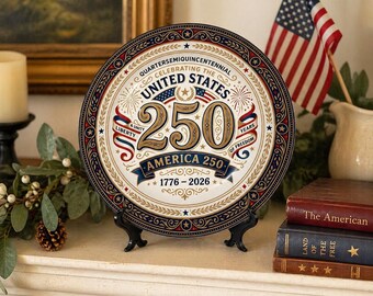 USA 250th Anniversary Decorative Plate, America 250 Patriotic Keepsake, 1776 2026 Commemorative Decor, Fourth of July Gift