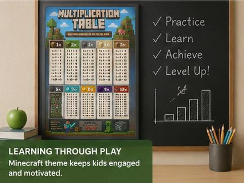 Table Blocky Multiplication Table Printable | Blocky Pixel Math Poster for Kids ...