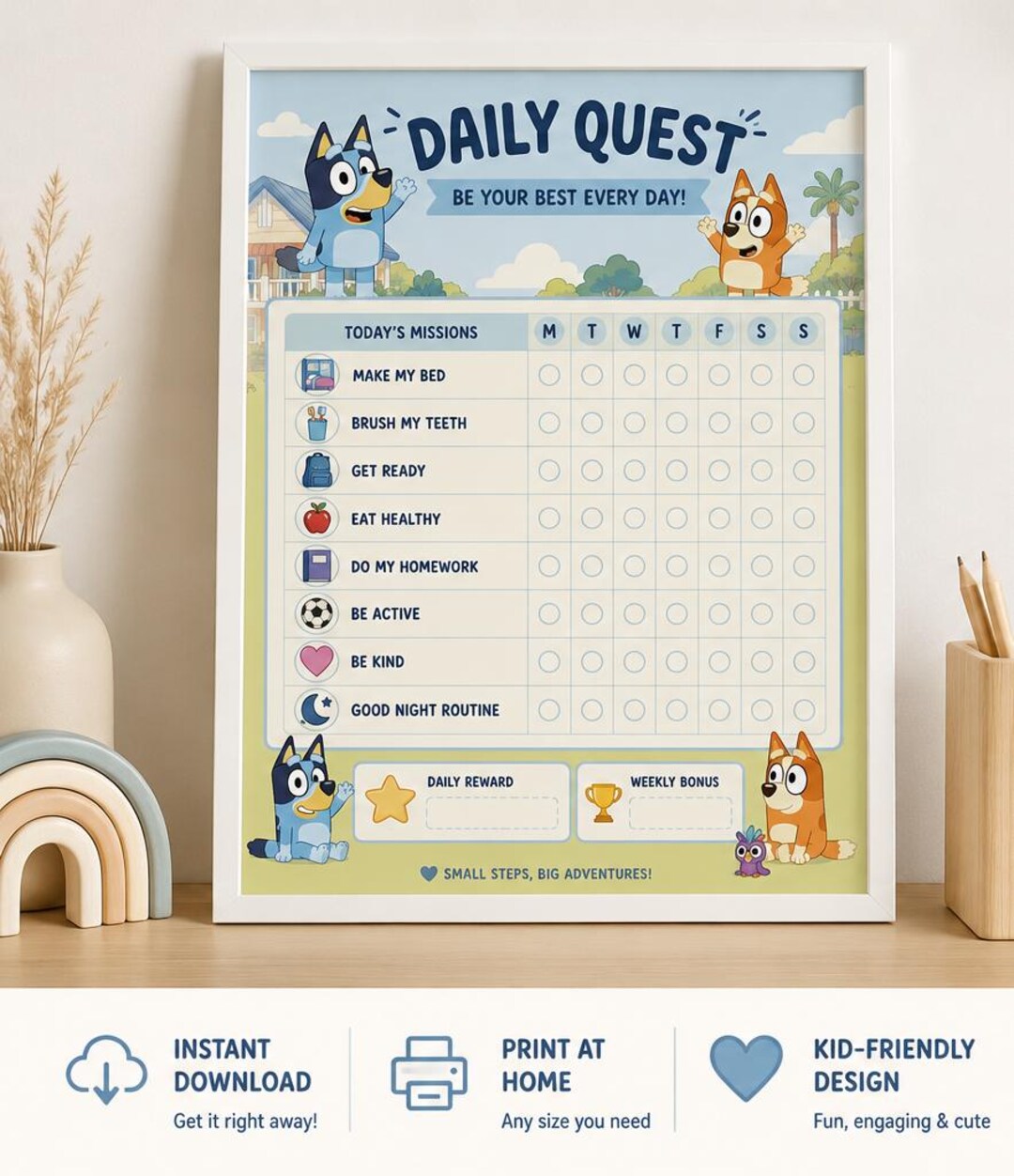 Quest Routine Bags Daily Quest Chart Printable | Kids Routine Tracker | Gaming Inspired ...