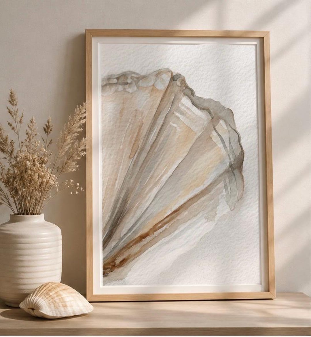 Neutral Coastal Shell Watercolor Print, Beach House Wall Art, Nautical ...