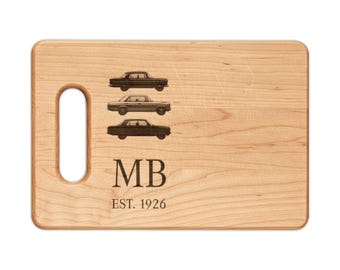 Stacked Classic Cars Engraving Wooden Cutting Board | Personalized Initials