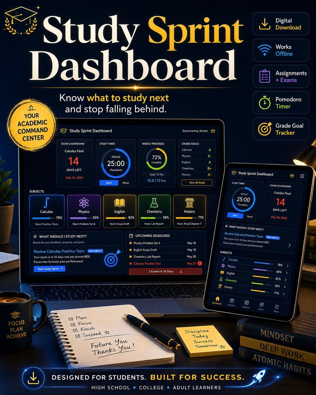 Study Sprint Dashboard| Interactive Student Planner |assignment Tracker ...