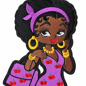 Cherry Boom Baddie Patch, Black Girl Iron On Patch, Large 4x5.5 Inch Embroidered Patch,  Black Woman Patch, Cherry Fashion Patch