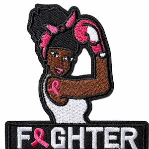 Breast Cancer Awareness Patch, Black Woman Fighter Pink Ribbon Iron On Patch, Survivor Support Gift, Strength Empowerment Patch