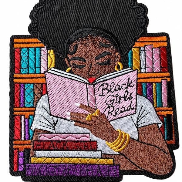 Black Girl Reading Patch, Black Girls Read Embroidered Patch, Book Lover Gift, Black Reader Patch, Large Iron On Patch, 5x6