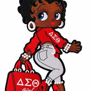 Large Black Sorority Inspired Patch 6.5 x 11.5 Inch | Red & White Diva Girl Statement Patch | Embroidered Jacket Back Patch