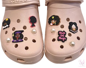 Crowned & Accomplished Black Girl Magic Graduation Charm Set – Purple Grad Croc Charms – Gift for Graduate – Black Excellence