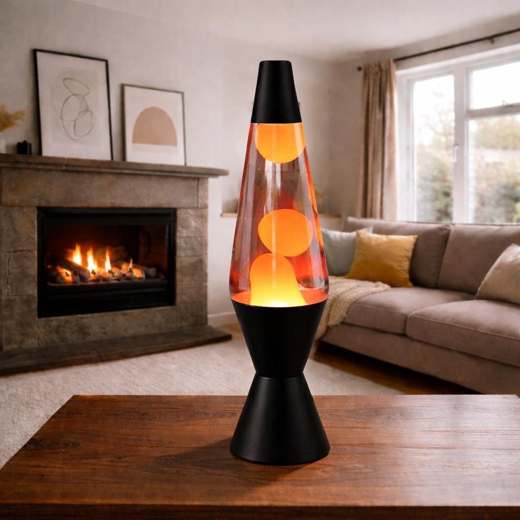Retro Lava Lamp Black Aluminum Alloy Base Orange Yellow Motion Wax