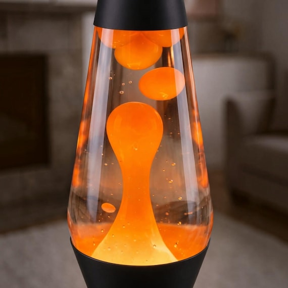 Retro Lava Lamp Black Aluminum Alloy Base Orange Yellow Motion Wax