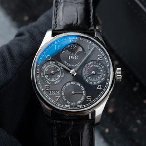 Luxury Watch IWC Portugieser Perpetual Calendar Portuguese White Gold Grey Dial Leather