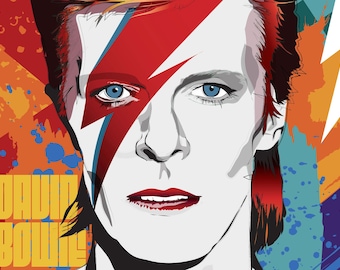 David Bowie Framed Poster, Ziggy Stardust Wall Art, Premium Framed Print, Bowie Lightning Bolt Artwork, Ready to Hang Music Decor