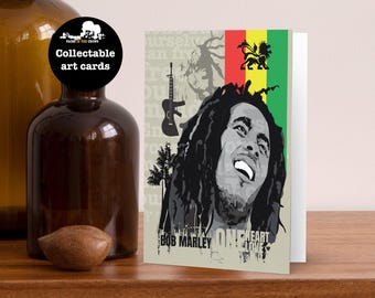 Bob Marley Art Card, One Love Greeting Card, Collectible Music Card, Reggae Gift, Frameable Mini Print, Music Lover Card
