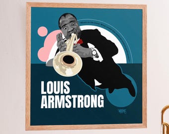 Louis Armstrong Framed Print | Jazz Wall Art | Portrait Illustration | Music Lover Gift | Premium Framed Artwork | Faces in the Crowd
