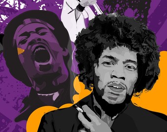 Jimi Hendrix Framed and mounted Poster , Ready to Hang Rock Artwork,  Music Legend Wall Art,  Gift for Music Lovers