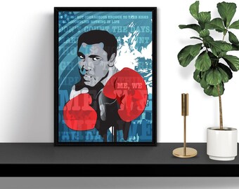 Muhammad Ali Framed Print, Boxing Legend Wall Art, Motivational Quote Poster, Sports Icon Artwork, Ready to Hang Frame, Gift for Athlete