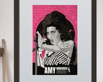 Amy Winehouse Framed Print, Premium Music Wall Art, Street Art Inspired Portrait, Ready to Hang Statement Decor, Amy Winehouse Illustration