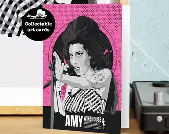 Amy Winehouse Art Card, Collectible Music Card, Amy Winehouse Greeting Card, Frameable Mini Print, Music Lover Gift, Retro Music Art Card