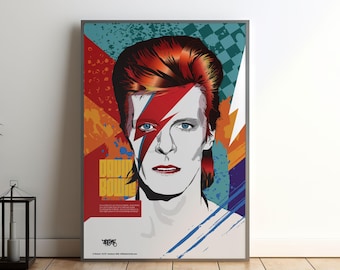 David Bowie Poster, unframed,  Ziggy Stardust Wall Art, Bowie Lightning Bolt Print, Music Legend Artwork, Retro Pop Art Poster