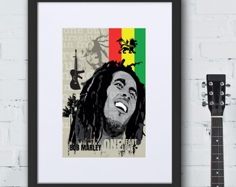 Bob Marley framed Poster, One Love Wall Art, Reggae Music Print, Rasta Decor, Music Legend Artwork, Gift for Music Lover