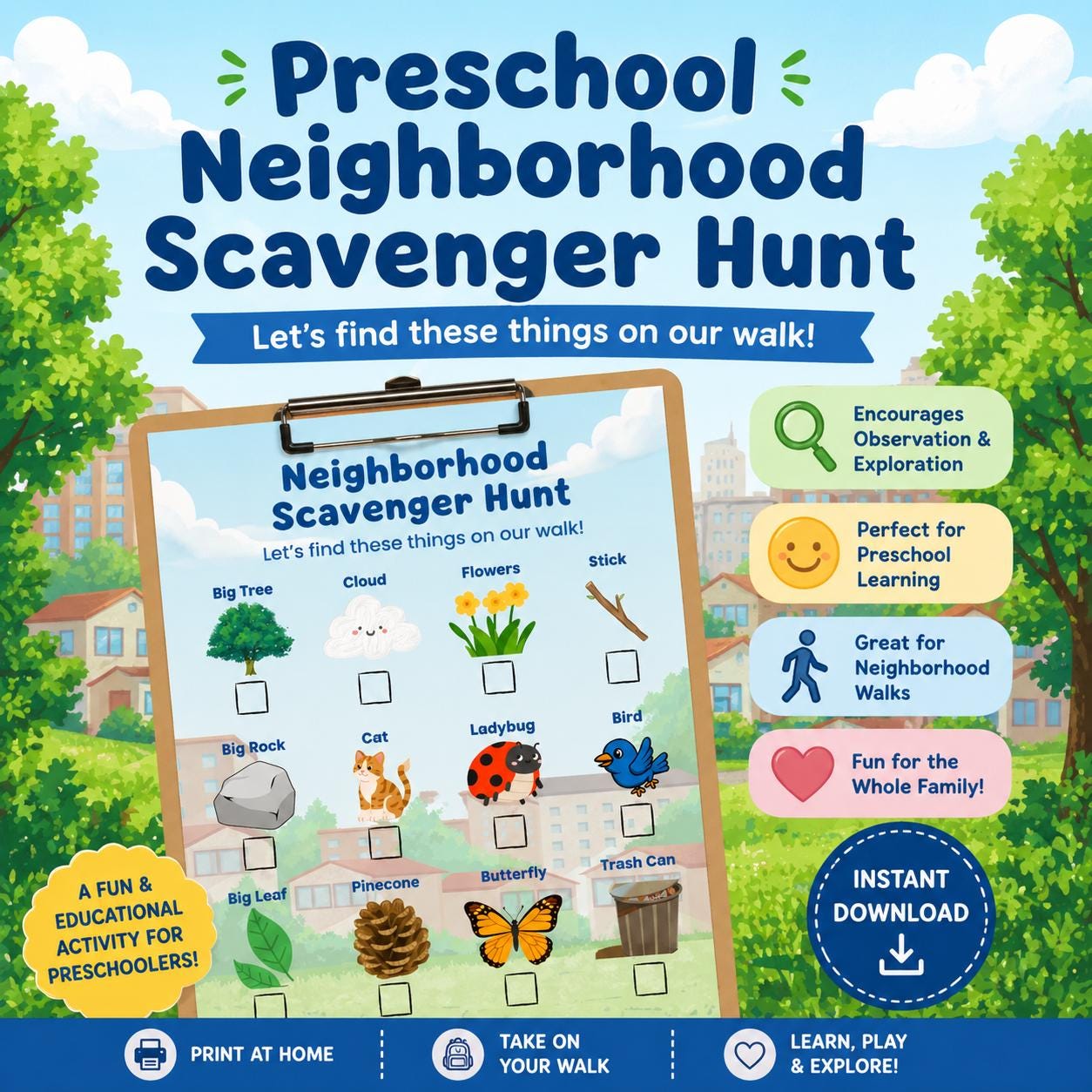 Preschool Scavenger Hunt Printable Outdoor Neighborhood Activity for ...