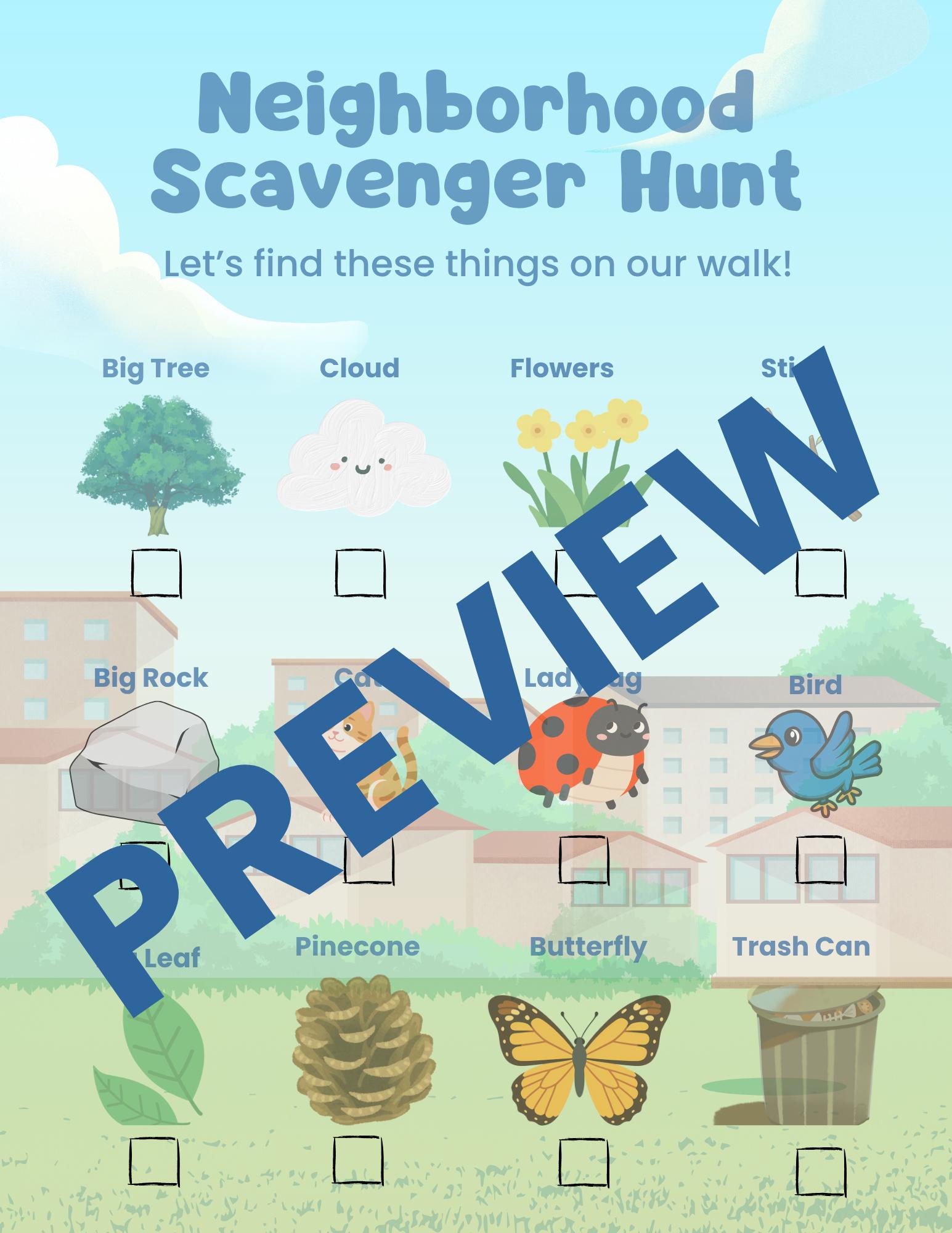 Preschool Scavenger Hunt Printable Outdoor Neighborhood Activity for ...