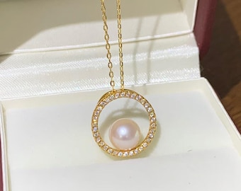 Gargantilla minimalista de aro con perlas / Plata de ley 925 con circonita incrustada y perla natural de 6-7 mm