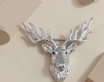 Minimalist Sika Deer Head Brooch Fine 925 Sterling Silver Decor Pin