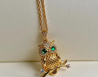 Luxury Golden Owl Cubic Zirconia Pendant | 925 Sterling Silver Women’s Necklace