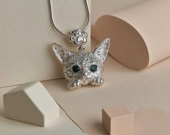 Sterling Silver Cat Head Pendant | Handcrafted Daily Wear Charm