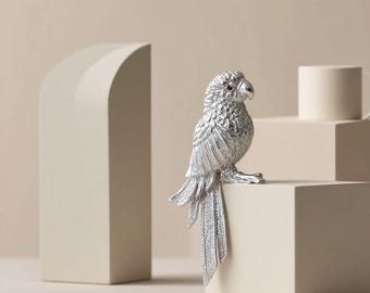 Unique Hand Carved Parrot Brooch,Daily Wear Silver Fine Jewelry
