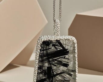Minimalist Natural Crystal Tag Necklace | 925 Silver Polished Gemstone Pendant