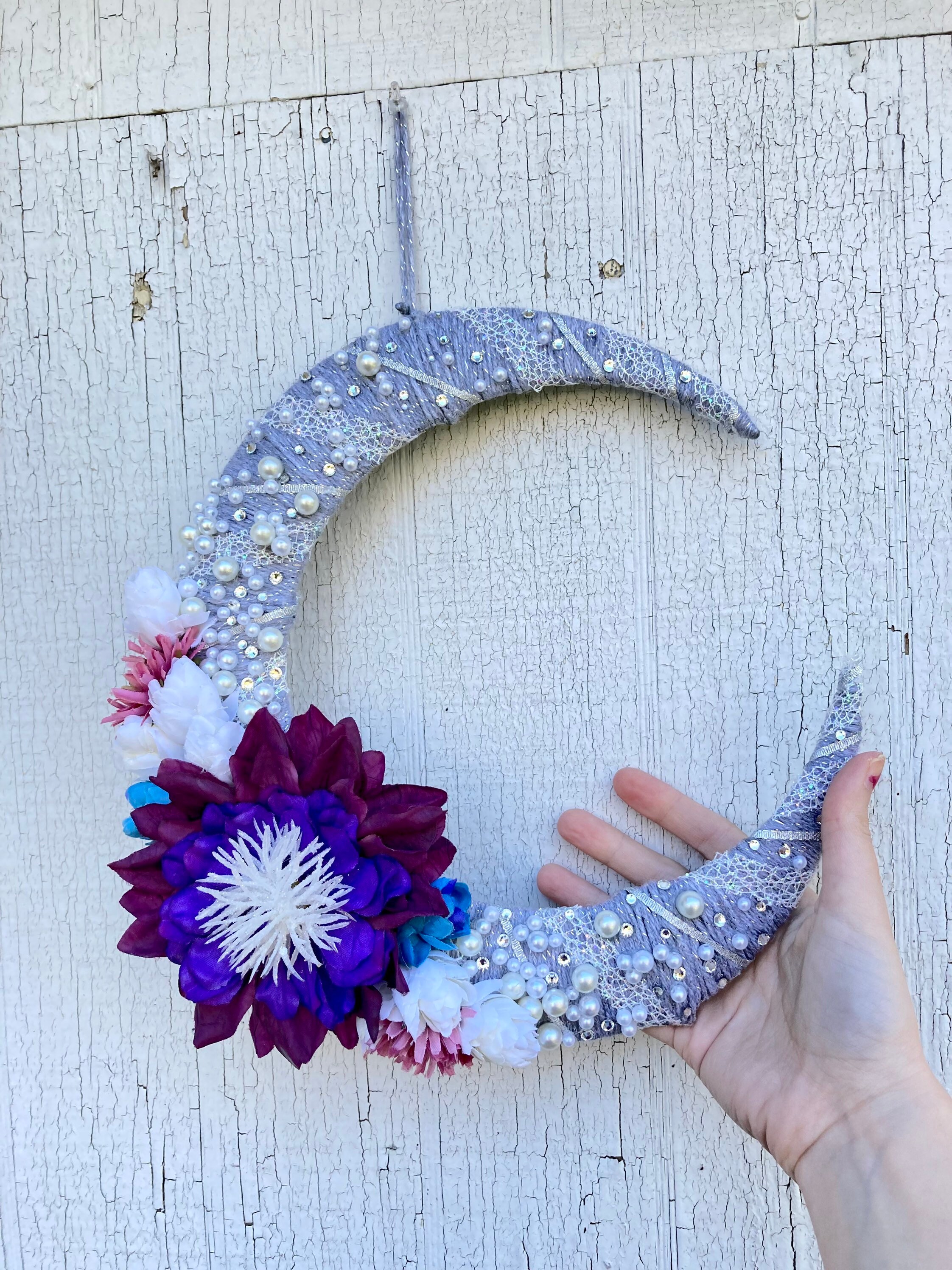 Crescent Moon Wall Hanging Silver Moon Wreath Bridal Decor Etsy
