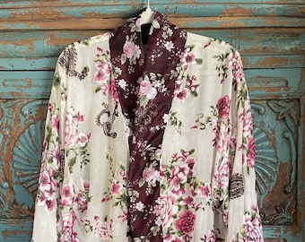 Giacca kimono in velluto stampato romantico