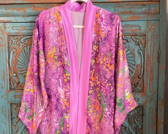 Silk Satin Burnout Fabric Jacket with Splashes of Color